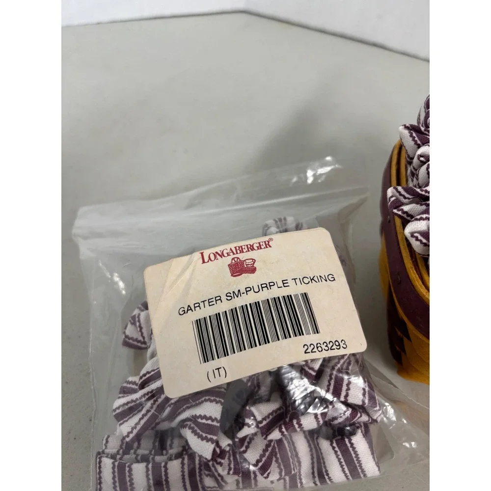 Longaberger Handwoven Basket‎ 1998 Burgundy Purple Ticking Liner Heart Charm USA